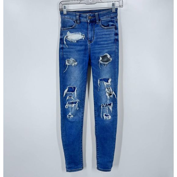 American Eagle Outfitters Distressed High Rise Jegging Denim Jeans Stretch 00 - Picture 1 of 11